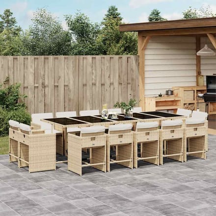 vidaXL - 15-delige - Tuinset - met - kussens - poly - rattan - beige