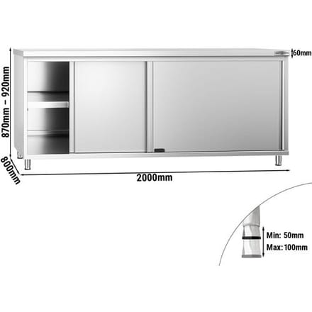 GGM Gastro Edelstahl Arbeitsschrank PREMIUM - 2000x800mm - mit Schiebetür Zilver