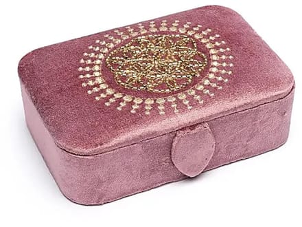 Sieraden / tarotdoos fluweel oudroze met Bloem des Levens – 11 cm x 15.5 cm x 5 cm