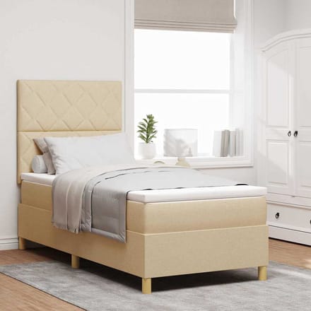 vidaXL - Boxspring - bed - met - hoofdeinde - Crème - 100 - x - 200 - cm - Stof
