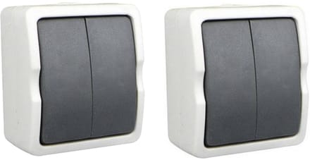 Benson Schakelaar - 2x - dubbel - opbouw - IP54 - 250V - 10A - spatwaterdicht - buiten