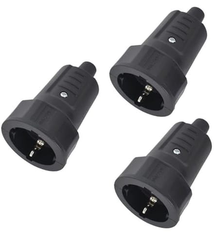Schuko Connector Koppelset - Geaarde Rubberen Koppeling - Elektrische Aansluitingen - IP44 Spatwaterdicht - 3 Stuks - Zwart