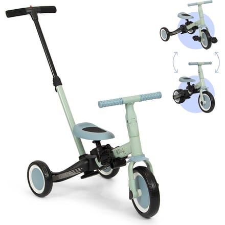 Billy Gio 4-in-1 Kinderfietsje met Duwstang - Blauw/Groen - 1.5 tot 5 jaar