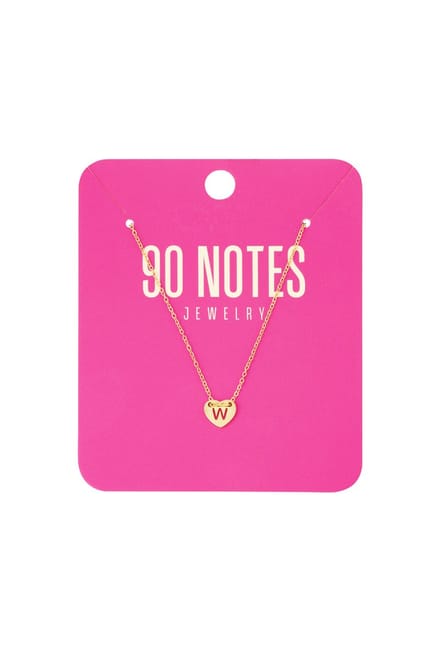 90 NOTES - Initial Heart Ketting - Letter W - goudkleurig