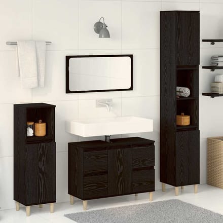 vidaXL - Badkamermeubel - Set - 3 - st - Zwart - Eiken - Samengesteld - Hout - en - Metaal