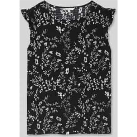 Tom Tailor Denim - Losvallende crinkle top met volants - Maat S - black white flower print