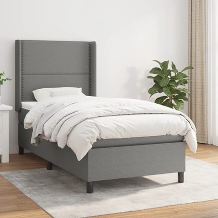 vidaXL - Boxspring - met - matras - stof - donkergrijs - 90x200 - cm
