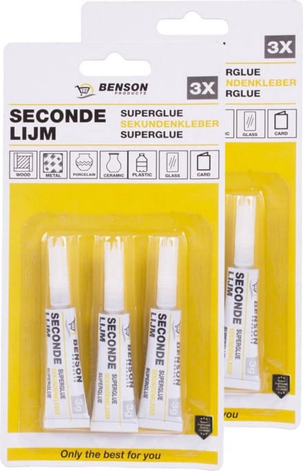 Benson Secondelijm - 6x 3 gram - snelle hechting - voor hout, metaal, glas - alleslijm