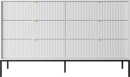 Selsey Vellore - Commode met zes laden 154 cm - wit met gecanneleerde fronten en zwarte lijst
