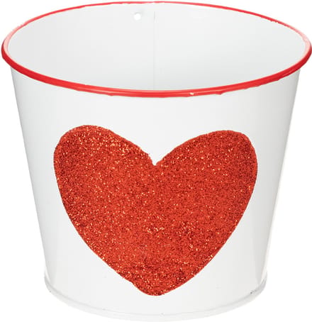 Witte bloempot met rood hart, plantenbak, Ø13cm H10,5cm