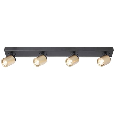Freelight Razza plafondspot, zwart/goud, lengte 82 cm, 4-lamps.