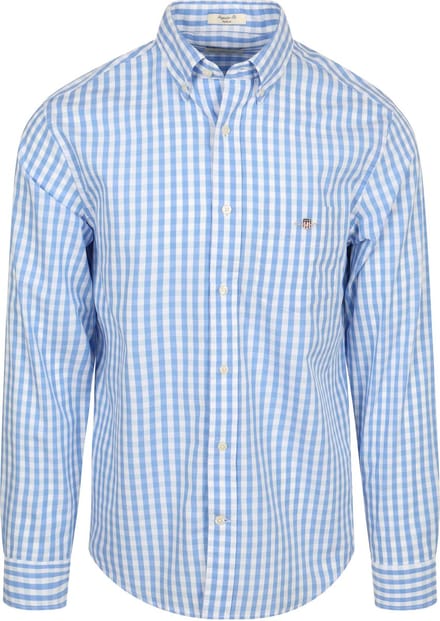 Gant Overhemd Gingham Poplin Classic Blauw - Maat M - Heren - Overhemden Casual