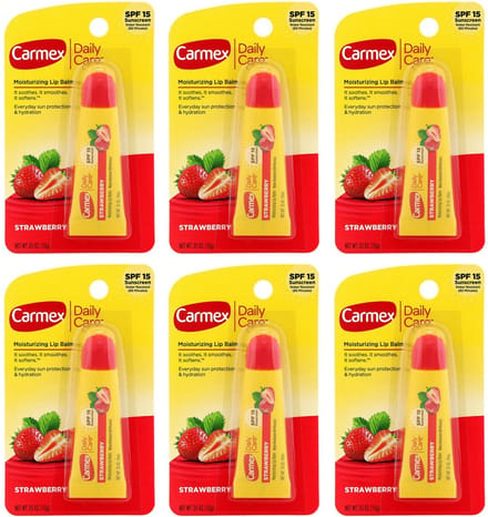 Carmex Aardbei Balsem voor de Lippen - Lippenbalsem - SPF 15, Beschermend, Waterdicht, 6-pack