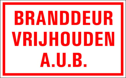 Branddeur vrijhouden a.u.b. tekststicker 200 x 125 mm