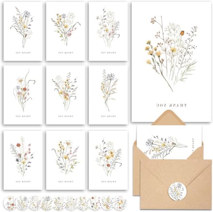 Bedankkaarten Pak - Wenskaarten Set - Bedankjes Zeggen - Boho Wildflower Design - 20 Stuks - Boho