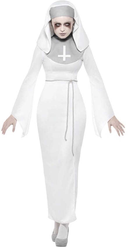 Smiffys - Haunted Asylum Nun Kostuum - M - Wit