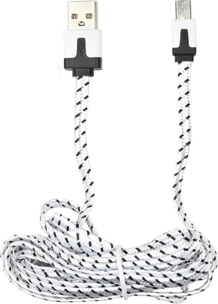 Benson USB naar Micro USB kabel - Nylon - 2 meter - Wit/Zwart - 2.1A