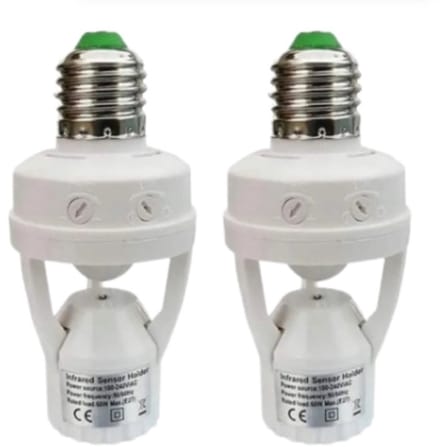 2 Stuks Slimme Bewegingssensor Gloeilamp Houder – E27 PIR Inductiesensor Adapter met Automatische LED Schakelaar, AC 110V-220V