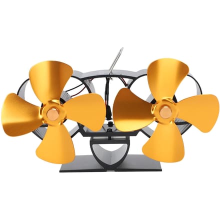 Kachelventilator Warmte-aangedreven Aluminiumlegering 4 Bladen Dubbele Kop Haardventilator voor Vervanging Goud
