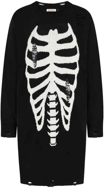 Banned - Melinoe Knit Korte jurk - M - Zwart/Wit
