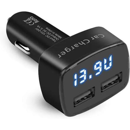 4-in-1 dubbele USB-autolader 3,1A snellaadadapteraansluiting Digitaal display Voltage Temperatuur black