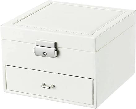 Juwelendoos Opslag - Sieraden Organizer - Netjes Opbergen - 2-Laags Ontwerp - 16 x 16 x 11 cm - Wit