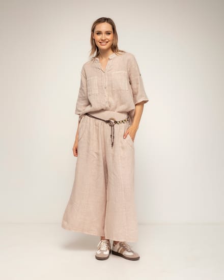 Wijde linnen pantalon met elastische taille en zakken