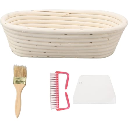 25cm Broodrijsmand Set Ovaal Natuurlijk Rotan Zuurdesem Riismand Deegschraper Doek white