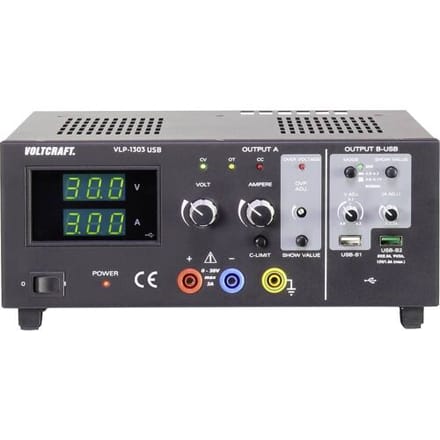 VOLTCRAFT VLP-1303 USB Labvoeding, regelbaar 0 - 30 0.01 - 3 A 123 W OVP Aantal uitgangen: 3 x