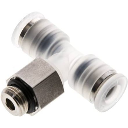6mm x G1/8'' inline T-stuk PA/RVS Insteekfitting Buitendraad FDA Draaibaar EPDM