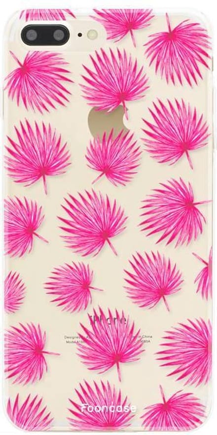 Fooncase Hoesje Geschikt voor iPhone 7 Plus - Shockproof Case - Back Cover / Soft Case - Pink leaves / Roze bladeren