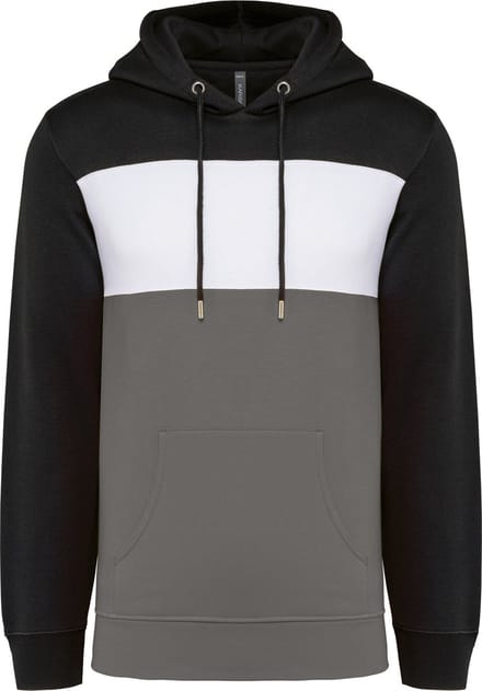 Kariban Driekleurige unisex sweater met capuchon K4016 - Black / White / Basalt Grey - M