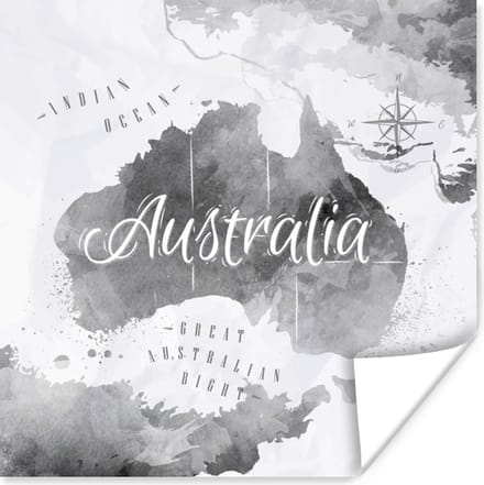 Poster Australië - Wereldkaart - Waterverf - 30x30 cm