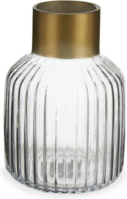 Giftdecor Bloemenvaas - decoratie glas - transparant/goud - 14x22 cm - vaas