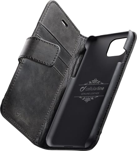 Cellularline Supreme Apple iPhone 11 Pro hoesje van echt leer met ruimte voor pasjes - Zwart
