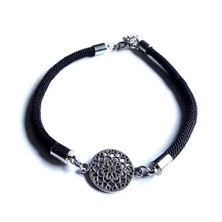 2 Love It Mandala - armband - zwart nylon - RVS mandala