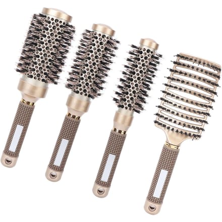 Ensemble de 4 brosses à cheveux professionnelles Brosse à cheveux en forme d'arc Brosse ronde pour brushing Boucler Doré black