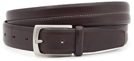 Herenriem bruin - Basic leren riem 3cm mooi afgerond - Stiknaad in het midden - Leer - Basic riem - Verstelbaar - Maat 85