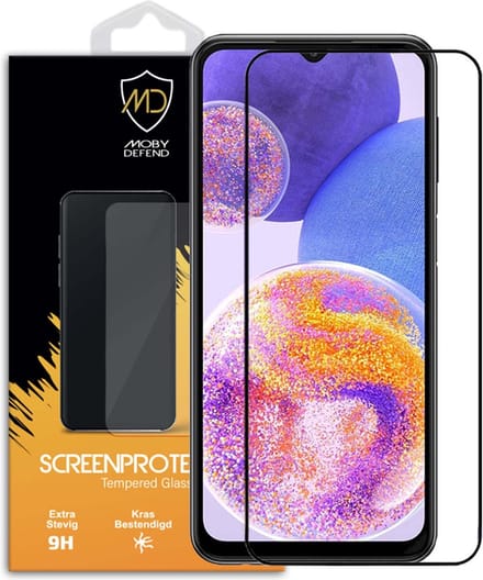 MobyDefend Screenprotector - Geschikt voor Samsung Galaxy A23 - Screensaver Met Zwarte Randen - Gehard Glas