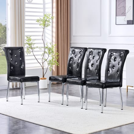 REDOM Eetkamerstoelen Set van 4 - Gestoffeerd en Waterafstotend - Retro - Eethoek - Metaal en PVC - Zwart