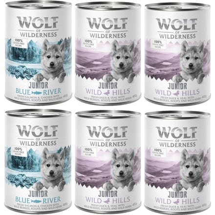 Junior Mixpakket Wolf of Wilderness Graanvrij Honden Natvoer