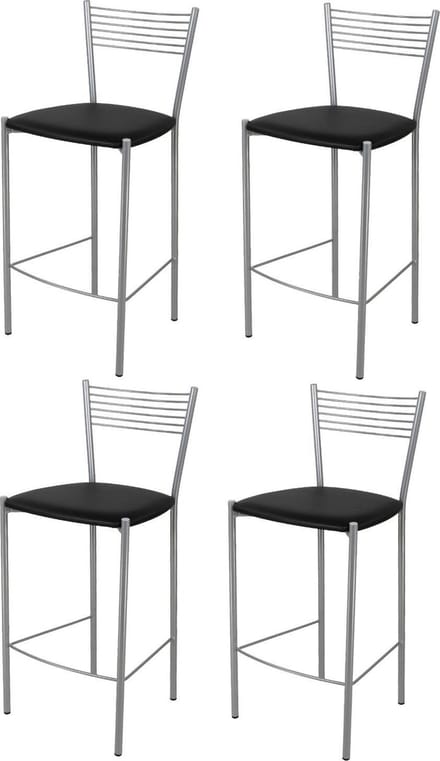 Tommychairs Elegance - Eetkamerstoelen - Set van 4 - Chroom & Zwart - Kunstleer