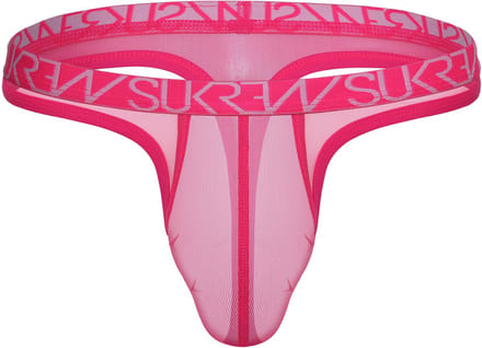SUKREW Sheer Low-rise Thong Elect Pink - MAAT S - Erotisch Heren Ondergoed - String voor Man - Sexy mannen String