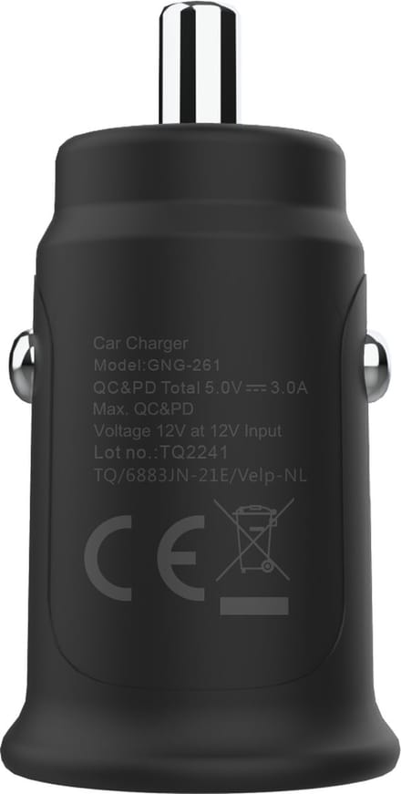 Grab n Go Dual USB / USB-C Autolader 30W - Zwart