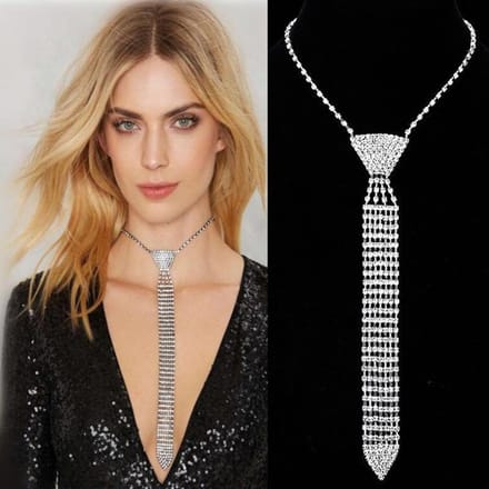 Modieuze en elegante stropdas ketting Flash strass lange ketting kralen ketting dames bruiloft bal sieraden brown