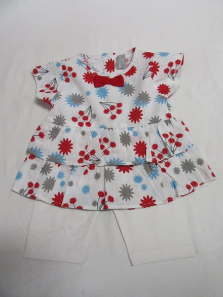 wiplala, kledingset , tunique + legging , wit , bloem , 9 maand  74