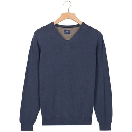 Baileys Trui Uni Color Cotton V-Neck Single Knit Dark Denim Blue / male
