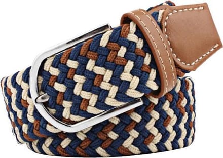 Fako Fashion® - Elastische Riem - Canvas - Elastisch - Gevlochten - 105cm - Blauw/Bruin/Crème