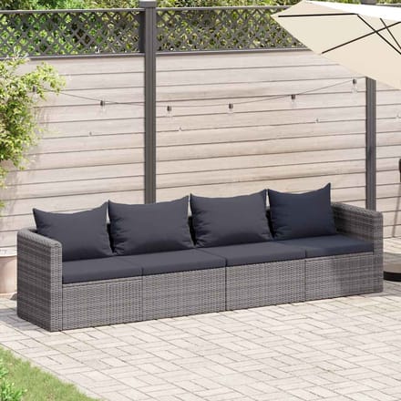 vidaXL - 4-delige - Loungeset - met - kussens - poly - rattan - grijs