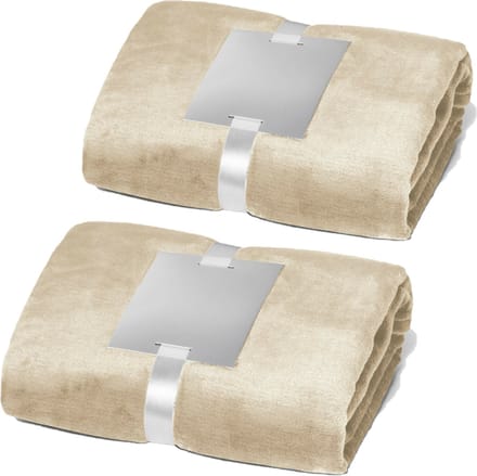 Fleece dekens/plaids - 2 stuks - beige - 240 grams polyester - 120 x 150 cm